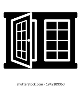 Open window icon in trendy silhouette style design. Vector illustration isolated on white background.