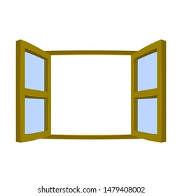 Open window isolated. Wooden frame and glass. Vector illustration