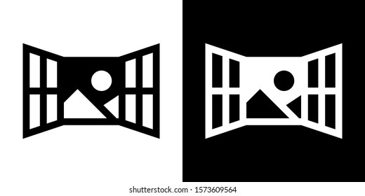 Open Window with Landscape View. Glyph Icon in White and Black Version.