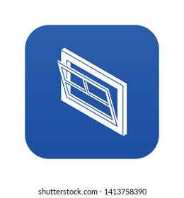 Open window leaf icon blue vector isolated on white background