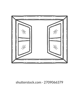 Abrir a ilustração vetorial da arte da linha da janela. Estilo de desenho desenhado à mão desenhos animados janela esboço doodle