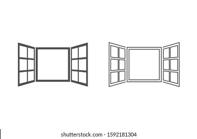 Open window line icon set in flat style isolated on white background. For your design, logo. Vector illustration