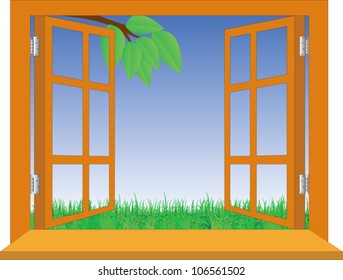 Open a window overlooking a meadow