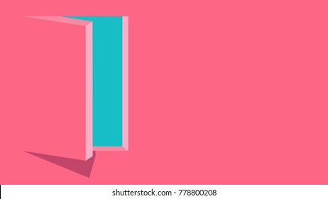 Open window in a pink room with place for your text area. vector, illustration.
