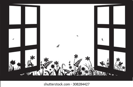 open window in summer garden, shadow summer, vector