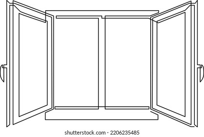 Open window with two sashes. Continuous line drawing. Vector illustration.