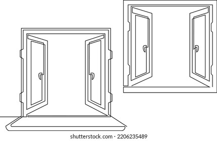 Open window with two sashes. Continuous line drawing. Vector illustration.