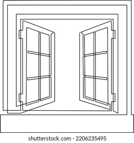 Open window with two sashes. Continuous line drawing. Vector illustration.