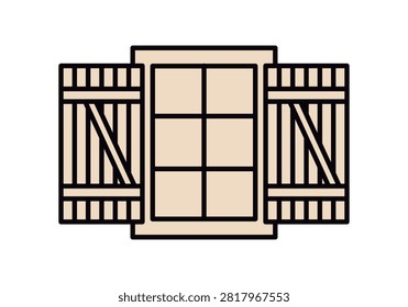 Open window with wooden shutters on both sides