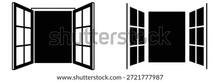 Open windows with black backgrounds and white frames side by side,Open window vector icon. Open window vector design,open window icon set isolated on white background