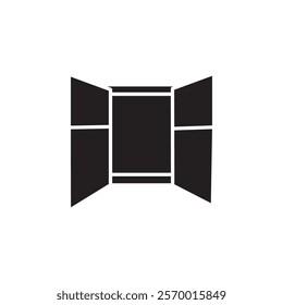 Open windows icon black and white vector outline sign