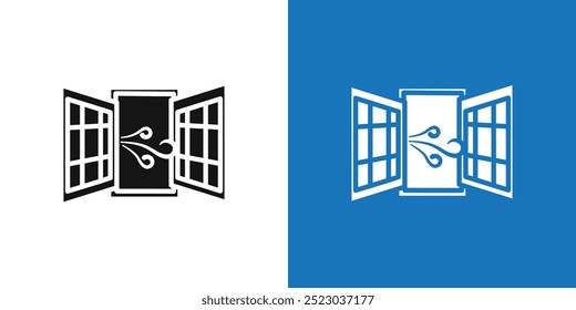 Open windows icon Flat vector set outline