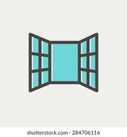 Open windows icon thin line for web and mobile, modern minimalistic flat design. Vector icon with dark grey outline and offset colour on light grey background.