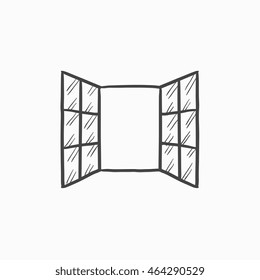 Open windows vector sketch icon isolated on background. Hand drawn Open windows icon. Open windows sketch icon for infographic, website or app.