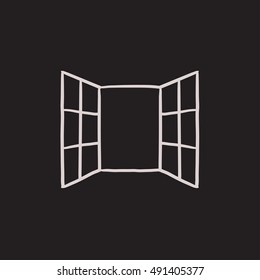 Open windows vector sketch icon isolated on background. Hand drawn Open windows icon. Open windows sketch icon for infographic, website or app.