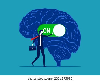 Sabiduría y conocimiento abiertos. Empresario enciende el interruptor cerebral 