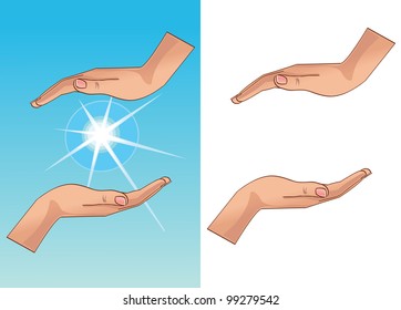 open woman hands on white and blue background