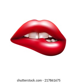 Open woman mouth. Vector mouth with red lip biting