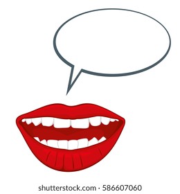 Open womans mouth with speech bubble vector illustration