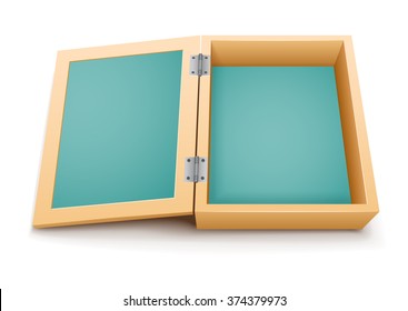 Open wooden box vector. Vector illustration. Isolated on white background. Empty box container top view. box. .