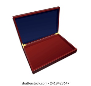 Open wooden collection case on white background. Vector realistic 3d illustration