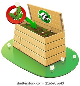 Cajón abierto de compost de madera en el que está prohibido colocar plantas de semilla como los dientes de león sembrados (cortados)