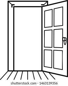 Open wooden door icon in outline style. Coloring template for modification and customizing  according to a specific task.