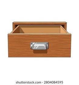 Open wooden drawer with metal pull handle furniture compartment interior
