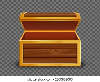 Open wooden old chest. Template isolated on a transparent background. vector illustration.