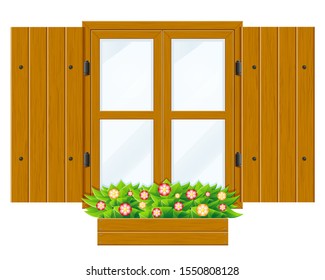 open wooden window with shutters and transparent glass for design vector illustration isolated on white background