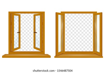 open wooden window with transparent glass for design vector illustration isolated on white background