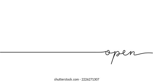 Open word - continuous one line with word. Minimalistic drawing of phrase illustration.