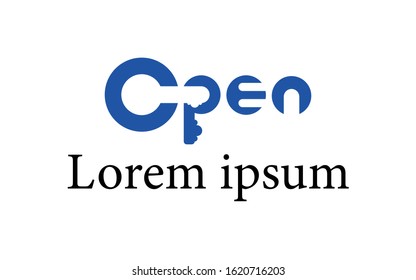 Open word logo design with key shapes