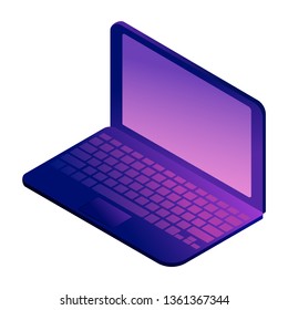 Open working laptop with screen on. Isometric
