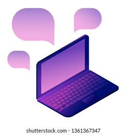 Open working laptop with screen on. Isometric