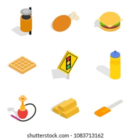 Open world icons set. Isometric set of 9 open world vector icons for web isolated on white background