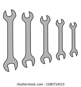Open wrench set in grey with black stroke vector icon