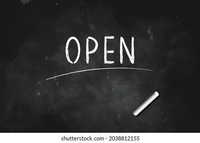 Open written with chalk on blackboard icon logo design vector illustration symbol