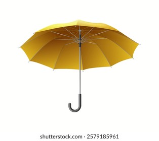 Open yellow cane umbrella with black handle realistic vector illustration. Accessory representing safety 3d object on white background