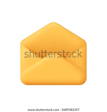 Open yellow envelope. Business communication, email, message, mailing and correspondence concept. 3d vector icon. Cartoon minimal style.