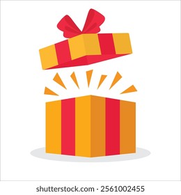 Open yellow orange gift box art and Illustration surprise on white background, christmas, new year stock illustration 