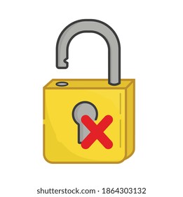 ABIERTO PADLOCK AMARILLO Y CON UNA X CANCELADA