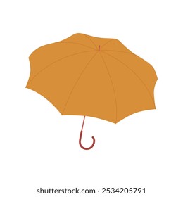 Open yellow umbrella with holding handle and cover with moisture resistant material vector illustration