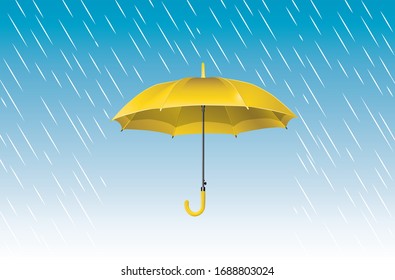 Open yellow umbrella on blue background. Protection against falling rain. Vector illustration - safety and security concept.