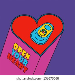 Open your heart. Pop art style heart-shaped beverage can.