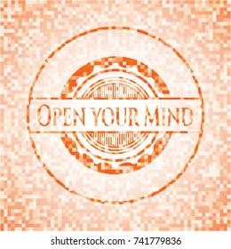 Open your Mind abstract emblem, orange mosaic background