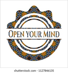Open your Mind arabesque style emblem. arabic decoration.