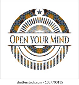 Open your Mind arabesque style badge. arabic decoration.