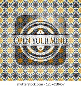 Open your Mind arabic emblem. Arabesque decoration.