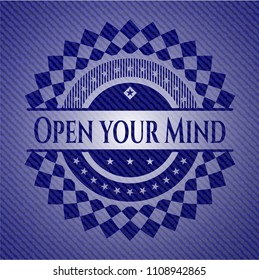  Open your Mind badge with denim background